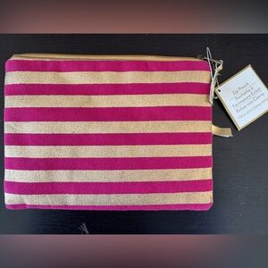 Beach Bag Pouch NWT Striped Zip Pouch Pencil Case Metallic Cosmetic Case Bag W…